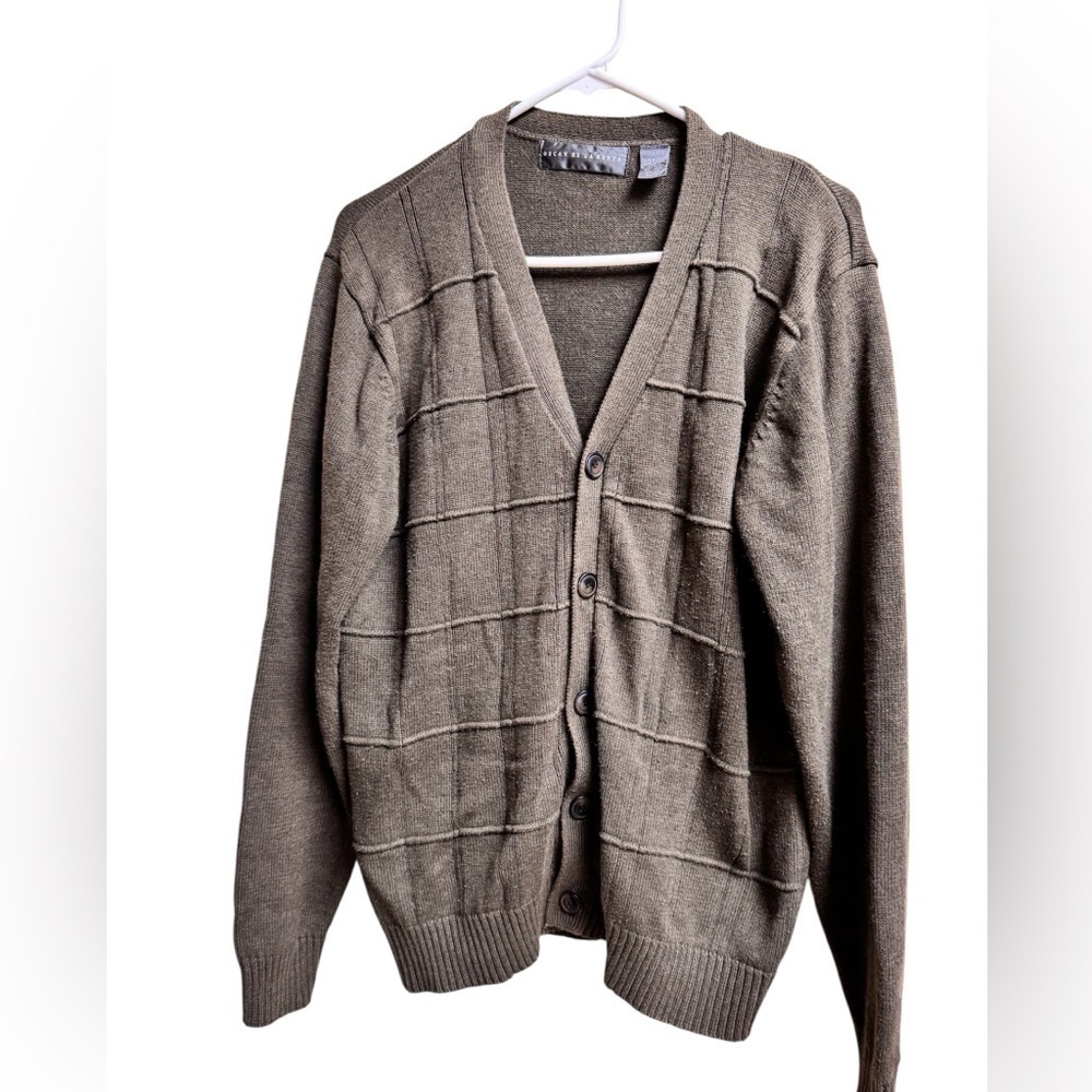 Oscar de la Renta Men’s Olive Green Knit Cardigan Sweater Size L